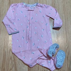 Carters Baby Girls Pink Bird Print‎ Footed Sleeper Pajamas Size 18 Months